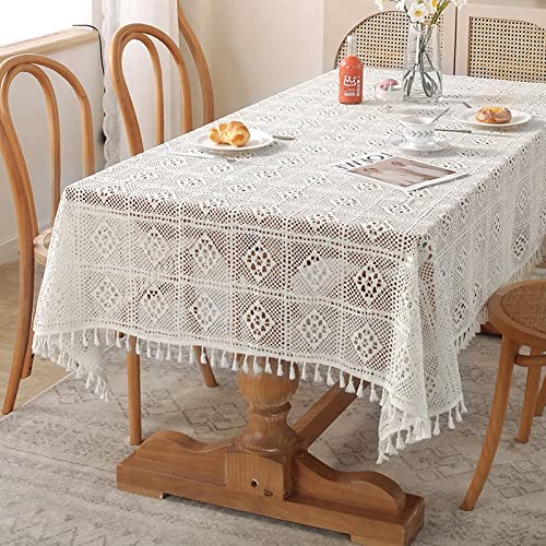 MRVAKDYDI Stick Baumwolle und Tischtuch, abwaschbare Tischdecke for Küchen-Esstisch und Stuhl-Buffet-Dekoration(White,98.4 x 55.1 inch) von MRVAKDYDI
