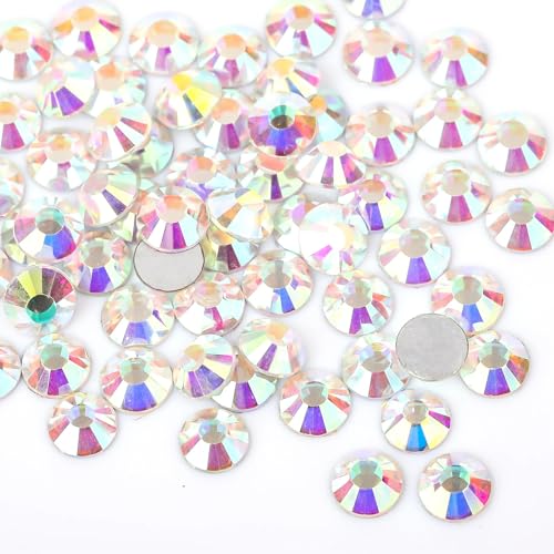 MRVAKDYDI Strasssteine zum Aufnähen für Kunsthandwerk， AB Hot fix Flat Back Round Rhinestones Multicolor Multiple Sizes(No Glue AB,Mix ss3-ss30 1440pcs) von MRVAKDYDI