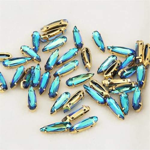 MRVAKDYDI Strasssteine zum Aufnähen für Kunsthandwerk， Brass Claw Setting Glass Rhinestones Teardrop Sew On Stone 4x15mm Multicolor Pack of 20(Gold Blue Light,4x15mm -500pcs) von MRVAKDYDI