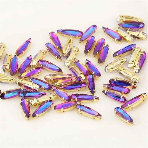 MRVAKDYDI Strasssteine zum Aufnähen für Kunsthandwerk， Brass Claw Setting Glass Rhinestones Teardrop Sew On Stone 4x15mm Multicolor Pack of 20(Gold Purple Light,4x15mm -20pcs) von MRVAKDYDI