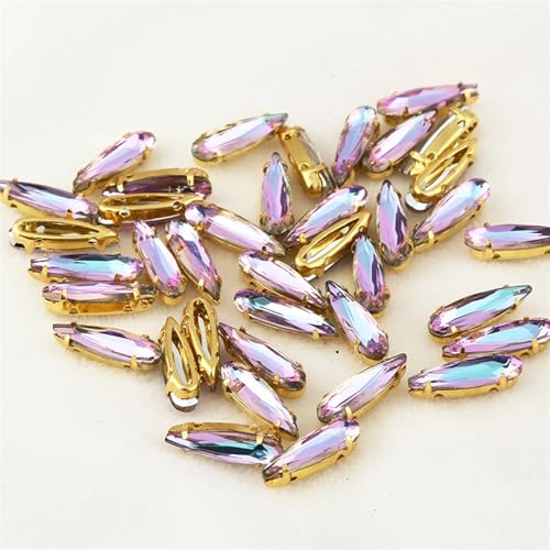 MRVAKDYDI Strasssteine zum Aufnähen für Kunsthandwerk， Brass Claw Setting Glass Rhinestones Teardrop Sew On Stone 4x15mm Multicolor Pack of 20(Gold Violet Light,4x15mm -20pcs) von MRVAKDYDI