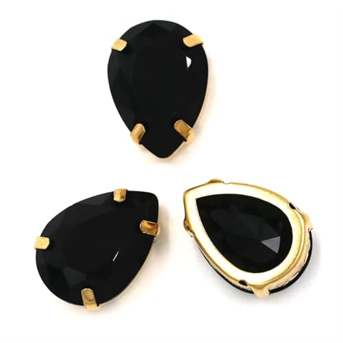 MRVAKDYDI Strasssteine zum Aufnähen für Kunsthandwerk， Teardrop Glass Stones Sew On DIY Crafts Gold Claw Set Pack of 12 Multicolor Multiple Sizes(Black,12PCS-20X30MM) von MRVAKDYDI