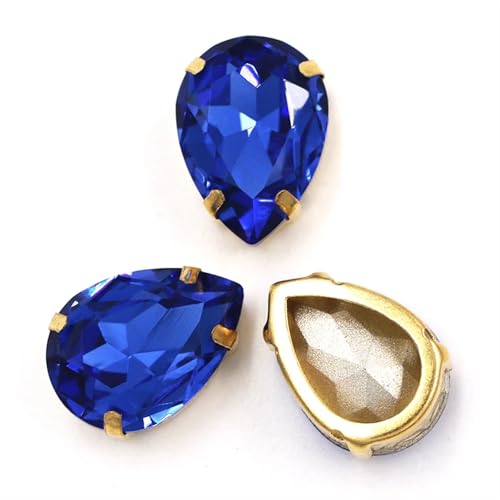 MRVAKDYDI Strasssteine zum Aufnähen für Kunsthandwerk， Teardrop Glass Stones Sew On DIY Crafts Gold Claw Set Pack of 12 Multicolor Multiple Sizes(Blue,12PCS-10X14MM) von MRVAKDYDI