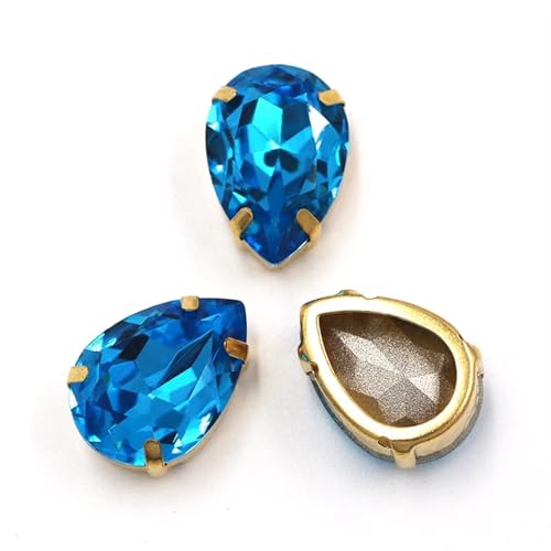 MRVAKDYDI Strasssteine zum Aufnähen für Kunsthandwerk， Teardrop Glass Stones Sew On DIY Crafts Gold Claw Set Pack of 12 Multicolor Multiple Sizes(Blue1,12PCS-20X30MM) von MRVAKDYDI