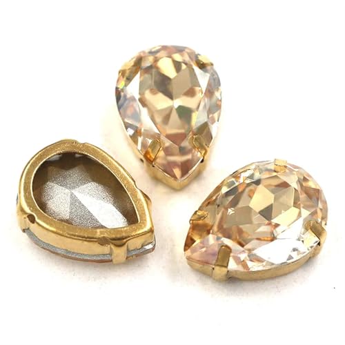MRVAKDYDI Strasssteine zum Aufnähen für Kunsthandwerk， Teardrop Glass Stones Sew On DIY Crafts Gold Claw Set Pack of 12 Multicolor Multiple Sizes(Champagne,12PCS-7X10MM) von MRVAKDYDI