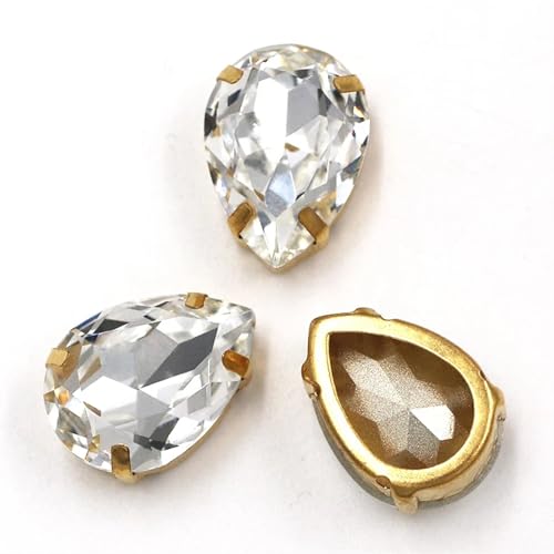 MRVAKDYDI Strasssteine zum Aufnähen für Kunsthandwerk， Teardrop Glass Stones Sew On DIY Crafts Gold Claw Set Pack of 12 Multicolor Multiple Sizes(Clear White,12PCS-10X14MM) von MRVAKDYDI