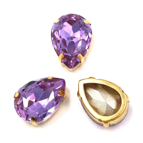 MRVAKDYDI Strasssteine zum Aufnähen für Kunsthandwerk， Teardrop Glass Stones Sew On DIY Crafts Gold Claw Set Pack of 12 Multicolor Multiple Sizes(Crystal Violet,12PCS-7X10MM) von MRVAKDYDI