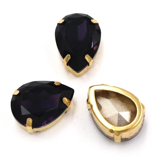 MRVAKDYDI Strasssteine zum Aufnähen für Kunsthandwerk， Teardrop Glass Stones Sew On DIY Crafts Gold Claw Set Pack of 12 Multicolor Multiple Sizes(Deep Purple,12PCS-7X10MM) von MRVAKDYDI