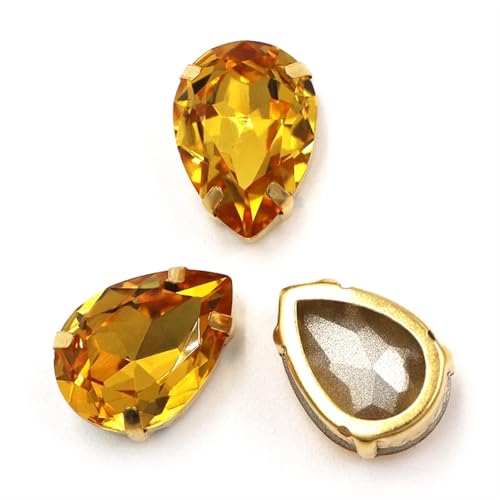 MRVAKDYDI Strasssteine zum Aufnähen für Kunsthandwerk， Teardrop Glass Stones Sew On DIY Crafts Gold Claw Set Pack of 12 Multicolor Multiple Sizes(Gold Yellow,12PCS-13X18MM) von MRVAKDYDI