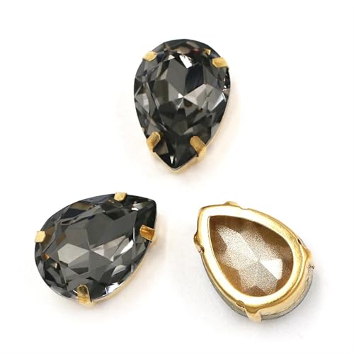 MRVAKDYDI Strasssteine zum Aufnähen für Kunsthandwerk， Teardrop Glass Stones Sew On DIY Crafts Gold Claw Set Pack of 12 Multicolor Multiple Sizes(Grey,12PCS-10X14MM) von MRVAKDYDI