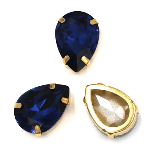 MRVAKDYDI Strasssteine zum Aufnähen für Kunsthandwerk， Teardrop Glass Stones Sew On DIY Crafts Gold Claw Set Pack of 12 Multicolor Multiple Sizes(Ink Blue,12PCS-13X18MM) von MRVAKDYDI