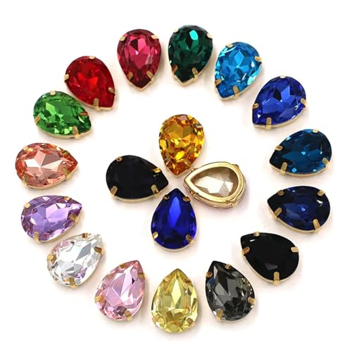 MRVAKDYDI Strasssteine zum Aufnähen für Kunsthandwerk， Teardrop Glass Stones Sew On DIY Crafts Gold Claw Set Pack of 12 Multicolor Multiple Sizes(Mix Color,12PCS-18X25MM) von MRVAKDYDI