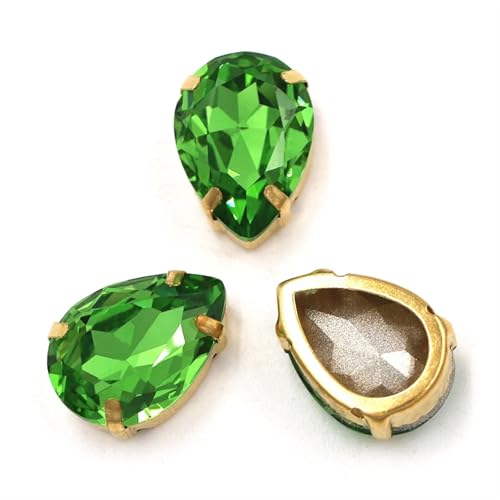 MRVAKDYDI Strasssteine zum Aufnähen für Kunsthandwerk， Teardrop Glass Stones Sew On DIY Crafts Gold Claw Set Pack of 12 Multicolor Multiple Sizes(Olive,12PCS-20X30MM) von MRVAKDYDI