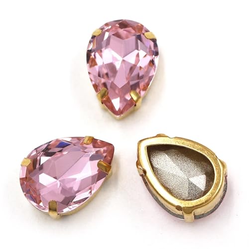 MRVAKDYDI Strasssteine zum Aufnähen für Kunsthandwerk， Teardrop Glass Stones Sew On DIY Crafts Gold Claw Set Pack of 12 Multicolor Multiple Sizes(Pink,12PCS-18X25MM) von MRVAKDYDI