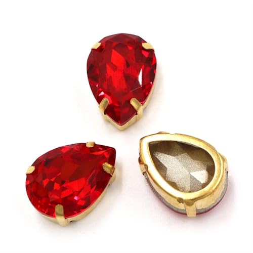MRVAKDYDI Strasssteine zum Aufnähen für Kunsthandwerk， Teardrop Glass Stones Sew On DIY Crafts Gold Claw Set Pack of 12 Multicolor Multiple Sizes(Red,12PCS-13X18MM) von MRVAKDYDI