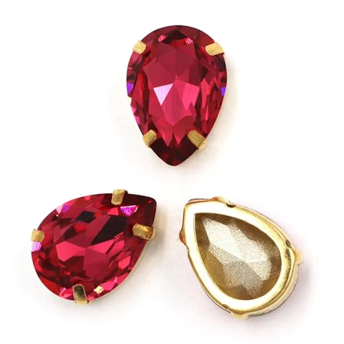 MRVAKDYDI Strasssteine zum Aufnähen für Kunsthandwerk， Teardrop Glass Stones Sew On DIY Crafts Gold Claw Set Pack of 12 Multicolor Multiple Sizes(Rose Red,12PCS-20X30MM) von MRVAKDYDI