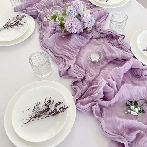 MRVAKDYDI Tischdecken Tischdecken aus Kunstleinen, Hochzeit Tischläufer Semi-Sheer Vintage Cheesecloth Gaze Tischdekoration(Purpur,90X400cm) von MRVAKDYDI