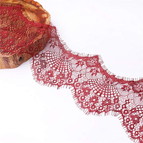 MRVAKDYDI Unelastische Stickerei-Spitzenborte, Blumen bestickte Netz-Spitzenbesatzbänder, Mehrfarbig, 9,5 cm, 3 Yards, DIY, handgefertigt, Nähen(Burgundy) von MRVAKDYDI
