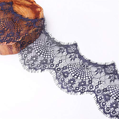 MRVAKDYDI Unelastische Stickerei-Spitzenborte, Blumen bestickte Netz-Spitzenbesatzbänder, Mehrfarbig, 9,5 cm, 3 Yards, DIY, handgefertigt, Nähen(Dark Blue) von MRVAKDYDI