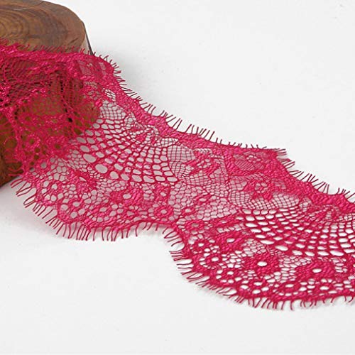 MRVAKDYDI Unelastische Stickerei-Spitzenborte, Blumen bestickte Netz-Spitzenbesatzbänder, Mehrfarbig, 9,5 cm, 3 Yards, DIY, handgefertigt, Nähen(Fuchsia) von MRVAKDYDI