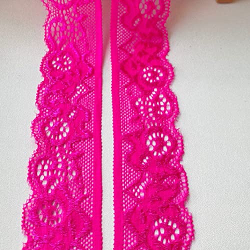 MRVAKDYDI Unelastische Stickerei-Spitzenborte, Elastisches Spitzenband mit gewelltem Rand, 30 mm x 4,5 m, Mehrfarbig(Dark Pink) von MRVAKDYDI