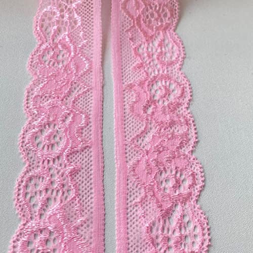 MRVAKDYDI Unelastische Stickerei-Spitzenborte, Elastisches Spitzenband mit gewelltem Rand, 30 mm x 4,5 m, Mehrfarbig(Pink) von MRVAKDYDI
