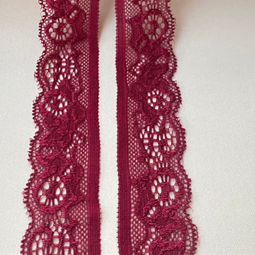 MRVAKDYDI Unelastische Stickerei-Spitzenborte, Elastisches Spitzenband mit gewelltem Rand, 30 mm x 4,5 m, Mehrfarbig(Wine Red) von MRVAKDYDI
