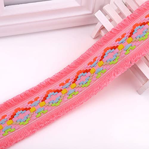 MRVAKDYDI Unelastische Stickerei-Spitzenborte, Quaste Fransenbesatz Band Nähen Spitze 99% Baumwolle Multicolor 2 Yards(Pink) von MRVAKDYDI