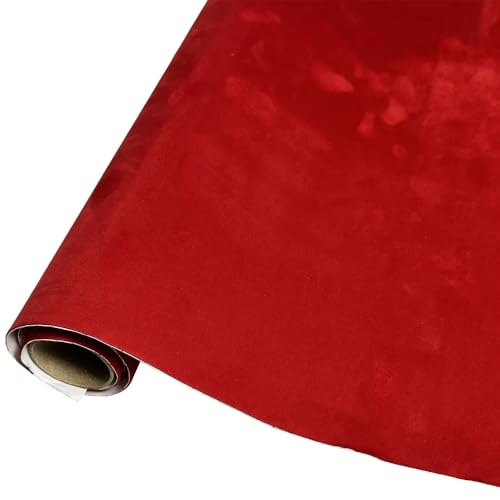 MRVAKDYDI Weicher Samtstoff mit Selbstklebender Rückseite, Stoff, 50 cm x 500 cm, Mehrfarbig, for DIY-Autohimmel, Möbel, Schmuckschatulle(Red) von MRVAKDYDI