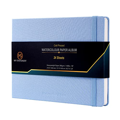 A5 Aquarellblock, kaltgepresstes Skizzenbuch, Leinenstoff, Hardcover, Fadenbindung, Album, 300 g/m², 100 % Baumwolle, elfenbeinfarbenes Papier, Skizzenbuch, 24 Blatt, himmelblauer Einband A5 Aquarellblock, kaltgepresstes Skizzenbuch, Leinenstoff, Hardcover, Fadenbindung, Album, 300 g/m², 100 % Baumwolle, elfenbeinfarbenes Papier, Skizzenbuch, 24 Blatt, himmelblauer Einband von MS MY STATIONERY