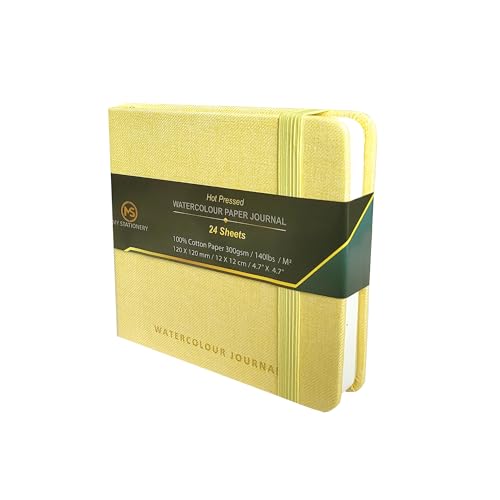 Aquarellblock, heißgepresstes Papier, Skizzenbuch, Leinenstoff, Hardcover, Faden, genähtes Bindungspapier, Tagebuch, 63,5 kg (300 g/m²), 100% Baumwolle, cremefarbenes Papier, Skizzenbuch, 24 Blatt, 12 von MS MY STATIONERY