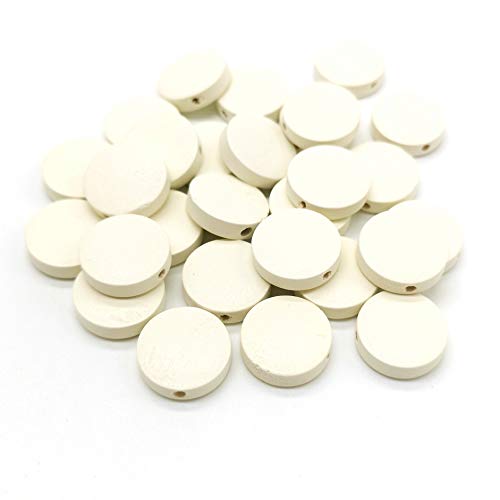 120 Stück runde Holzscheiben mit Loch flache Holzmünzperlen Abstandshalter Perlen Diffusor Perlen Blankoholz Charm-Anhänger für Weihnachten Geburtstag Board Tags DIY Schmuck Ohrringherstellung (5/8 Zoll, weiß) von MSCFTFB