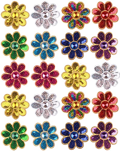 20 Stück 8 Blütenblätter Blumen Pailletten Applikationen Perlen Applikationen Floral Eisen auf Patches Aufkleber für Kleidungsstück Vorhang Kissen Decke Trimmen Jeans Kleidung Verzierungen (Multi) von MSCFTFB