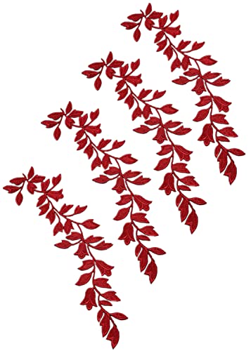 4 Stück 23,9 cm lange Blätter Patch Efeublatt Aufbügler Bestickte Applikation für Kleidung Vorhang Kissen Decke Besatz Kleid Verzierungen (rot) von MSCFTFB