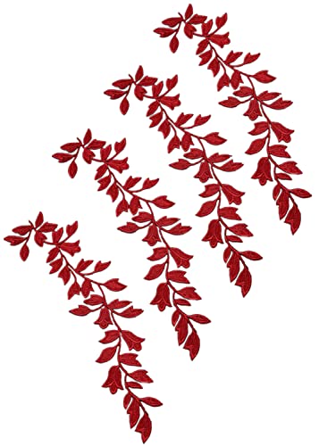 4 Stück 23,9 cm lange Blätter Patch Efeublatt Bügelbilder bestickte Applikation für Kleidung Vorhang Kissen Decke Besatz Kleid Verzierungen (rot) von MSCFTFB