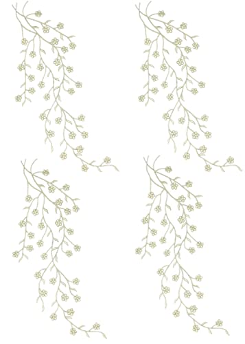 4 Stück lange Aufnäher Pflaumenblüte zum Aufbügeln bestickt Blumenapplikation für Kleidungsstück Vorhang Kissen Decke Besatz Schuhe Jeans Kleidung Verzierungen (Silber, 45,7 cm) von MSCFTFB