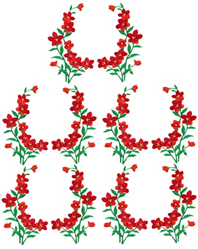 5 Paar 12,7 x 25,4 cm große Aufnäher zum Aufbügeln, Blumen, bestickt, dekorative Applikationen für Kleidung, Schuhe, Jeans, Hemden, Hüte, DIY, Nähen, Handwerk (rot) von MSCFTFB