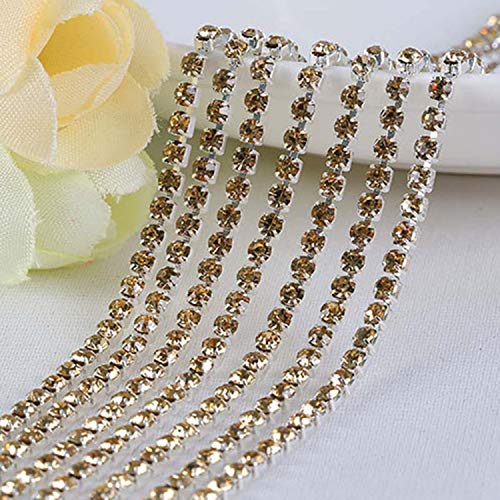 Glänzende modische Kristall-Strass-Kette, zum Aufnähen, silberfarbene Basis, dichte Kralle, Glas, Strassbesatz, Zubehör für selbstgemachte Hochzeitskleider, Kleidung, Hüte, Kunst, Handwerk von MSCFTFB