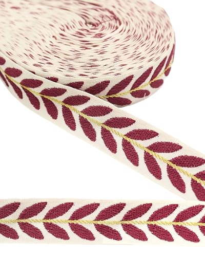 MSCFTFB 20 Meter Blattband zum Verpacken von Geschenken, 2,5 cm Band für Blumenstrauß, Stoffbesatz, Stickerei, Jacquard-Band für Haarschleifen, Basteln, Weihnachten, Valentinstag, Hochzeitsdekoration von MSCFTFB