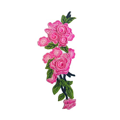 MSCFTFB 4 Stück 3D lange Rose Blume bestickt Aufnäher Aufnäher Applikation Nähen Handwerk Kit für Kleidung Jeans Jacken Taschen DIY Verzierungen Dekorationen (Rosa) von MSCFTFB