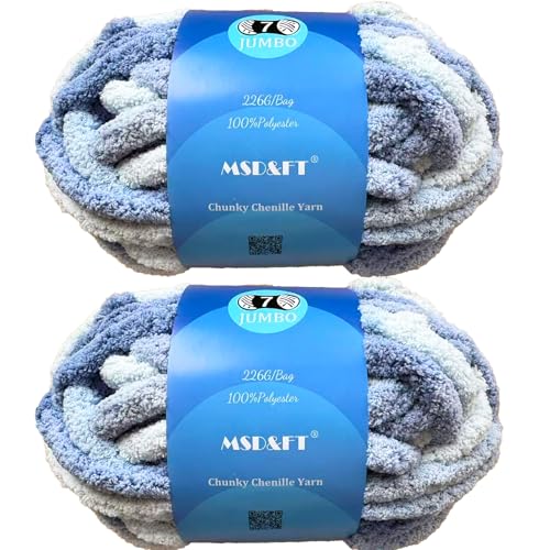 MSD&FT 2 Knäuel dickes Chenille-Garn, dickes Deckengarn (Graublau) von MSD&FT