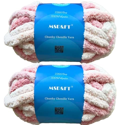 MSD&FT 2 Knäuel dickes Chenille-Garn, dickes Deckengarn (Multi Pink) von MSD&FT