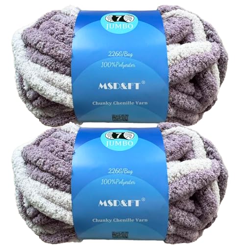 MSD&FT 2 Knäuel dickes Chenille-Garn, dickes Deckengarn (mehrfarbig) von MSD&FT