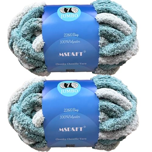 MSD&FT 2 Knäuel dickes Chenille-Garn, dickes Deckengarn (mintgrün) von MSD&FT