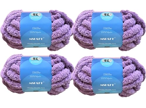 MSD&FT 4 Knäuel dickes Chenille-Garn, Handstrickgarn, 25 m, Blan-Garn zum Selbermachen, Hellviolett MSD&FT 4 Knäuel dickes Chenille-Garn, Handstrickgarn, 25 m, Blan-Garn zum Selbermachen, Hellviolett von MSD&FT