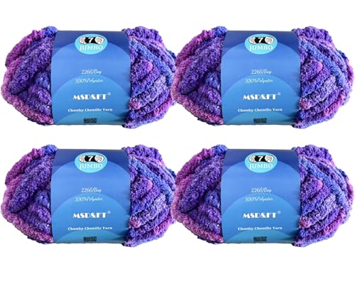 MSD&FT 4 Knäuel dickes Chenille-Garn, Handstrickgarn, 25 m, Blan-Garn zum Selbermachen (202415) von MSD&FT