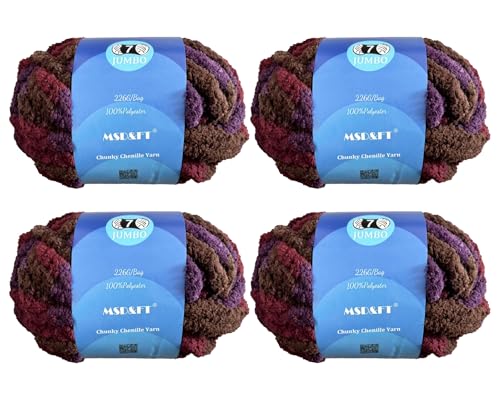 MSD&FT 4 Knäuel dickes Chenille-Garn, Handstrickgarn, 25 m, DIY Blan Garn (202416) von MSD&FT