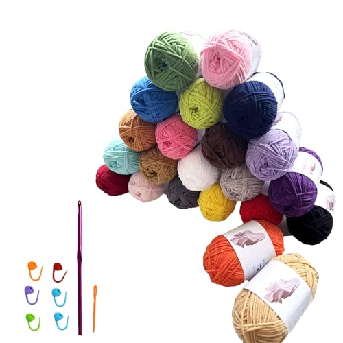 MSD&FT Chenille-Garn-Set für Häkeldecken und Amigurumi, ultraweiches, babysicheres Samtgarn (22 Farben) + Häkelnadel und Puppenaugen, 1100 g Premium-Bündel, 22 Stück von MSD&FT
