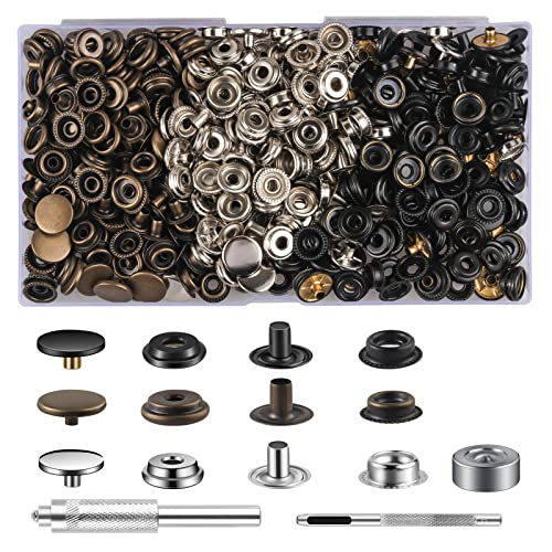 105 Sätze Druckknöpfe Set, Bronzed+Silber+Schwarz Button Werkzeug Metall Fastener Druckknopf Schraubbar Edelstahl Muttern und Bolzen Set für Kleidung Leder Handwerk Jacke Brieftasche(420 Stück) von MSDADA