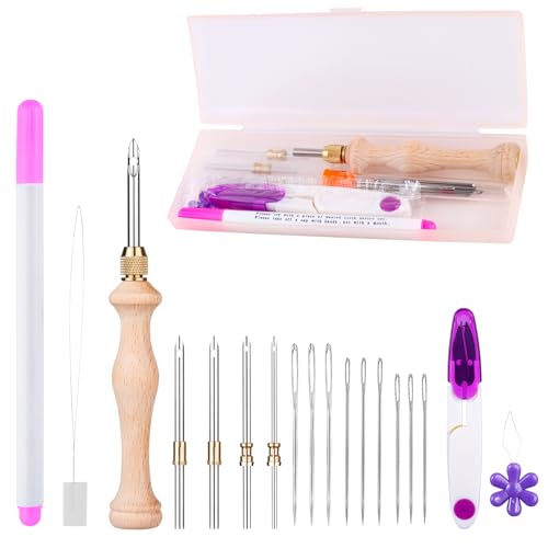 18 Stück Punch Needle Kit, Stanznadel-Set, 5 Größen Stanznadel Stickerei Set Stanznadel mit Verstellbare Holzgriffen Stickstift Stanznadel Set für Stickgarn Kreuzstich Anfänger von MSDADA